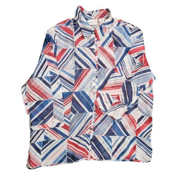 Alfred Dunner Blouse Womens 16 Geometric 3/4 Sleeve Patriotic USA 4th Of July - Picture 1 of 6